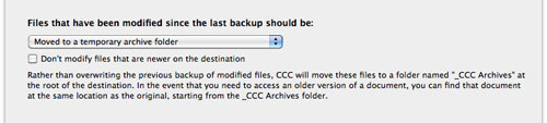 Settings for handling files modified since a previous backup