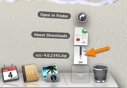 Allow download to complete and open the CCC Zip archive in your Downloads folder