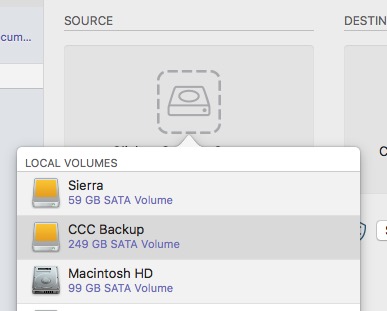 Select backup volume as the source