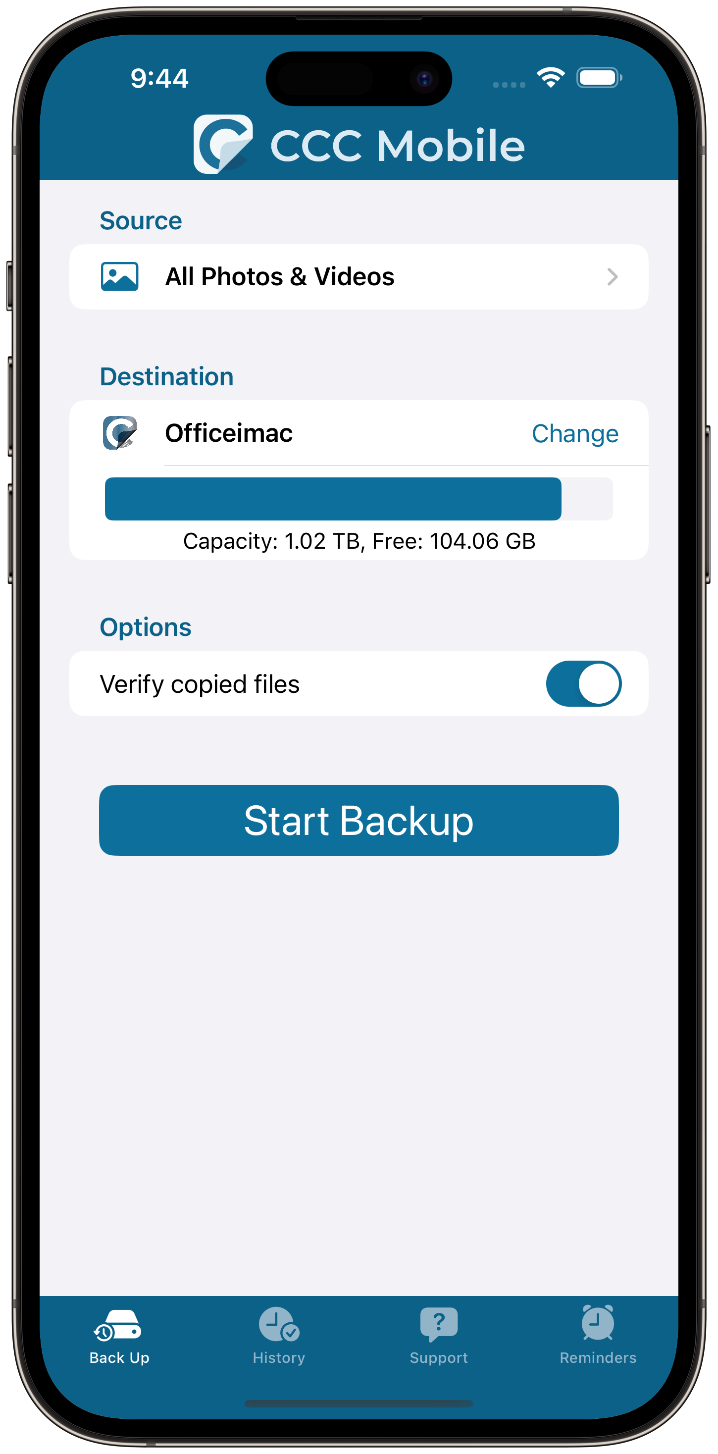CCC Mobile backing up iOS Photos and Files