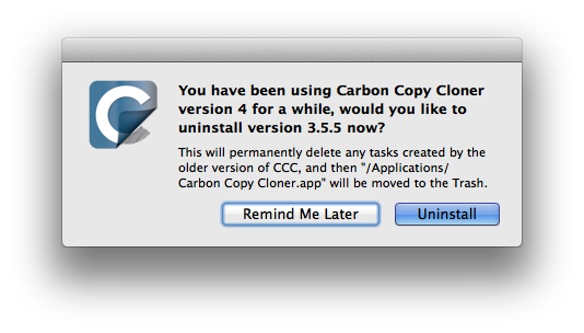 Uninstalling the older version of Carbon Copy Cloner