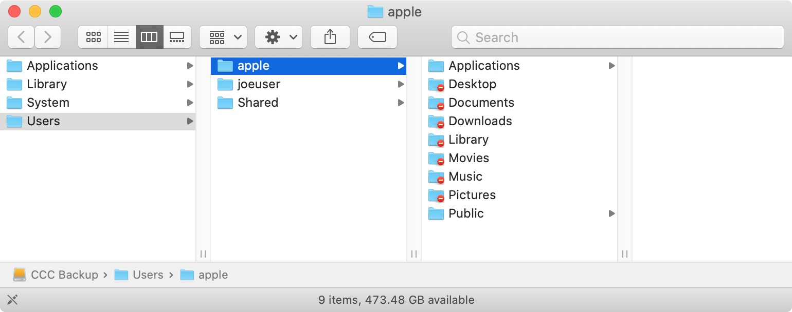 Finder showing incorrect permissions to folder on backup volume