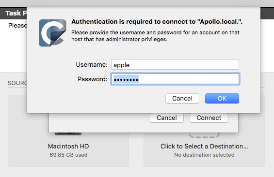 Authenticate to the remote Mac