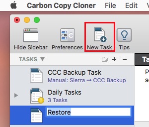 Create new restore task