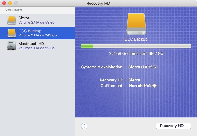 Simple clonage de la partition Recovery HD en mode simple
