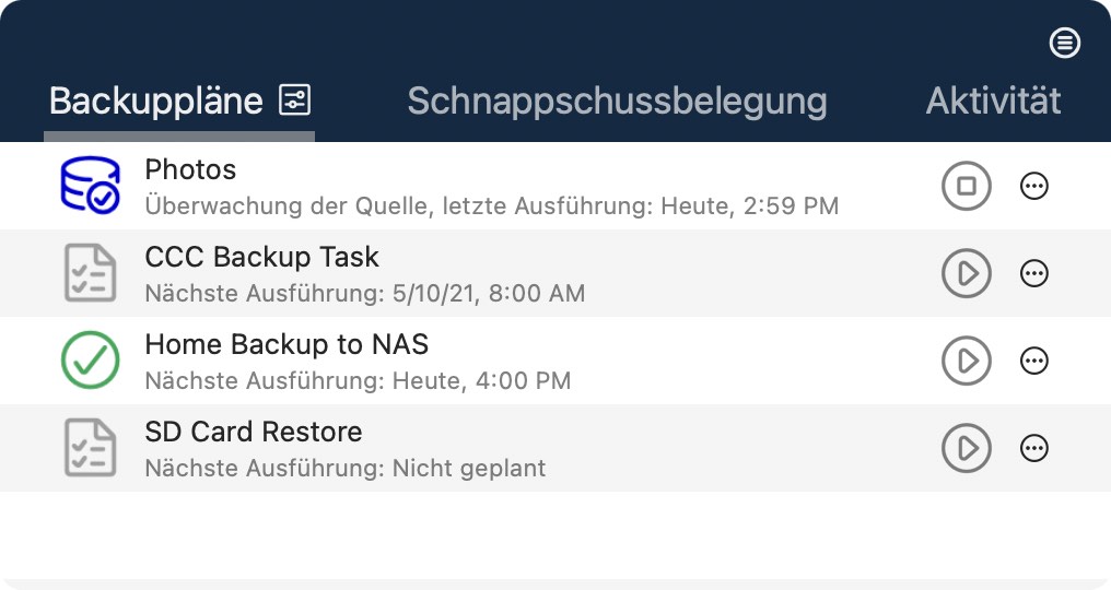 Steuerung des Backups