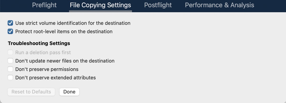 Advanced settings file copying settings