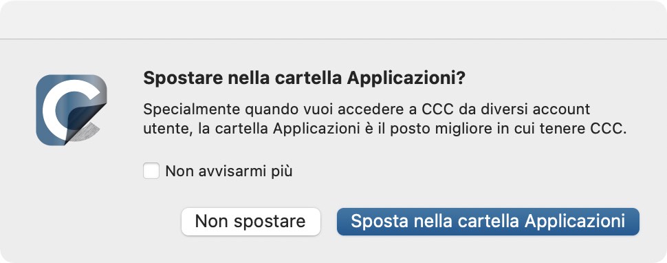 Apri CCC e consenti di spostarla nella cartella Applicazioni.