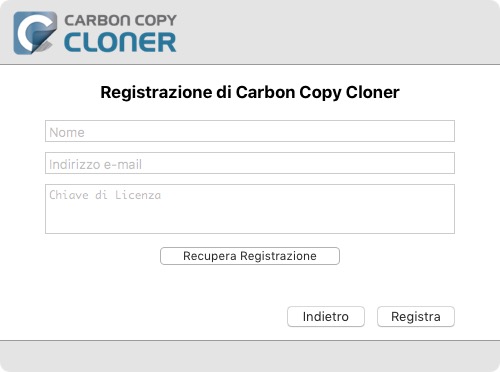 Copia e incolla il codice di registrazione